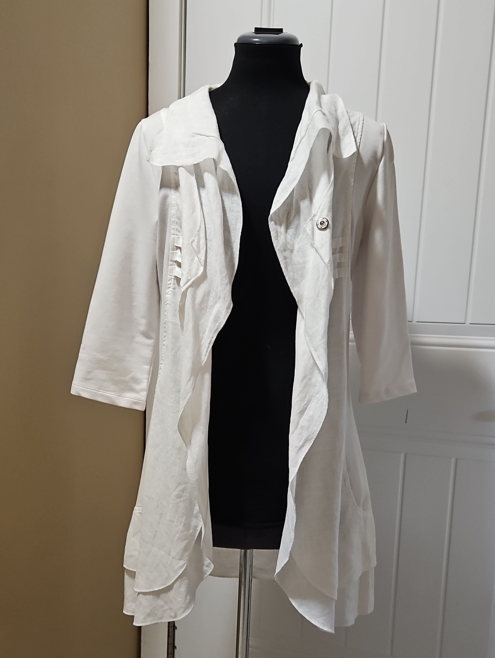 Yest White Linen/Cotton A-line Boho Chic Overshirt Blazer Size 4 - Picture 2 of 15